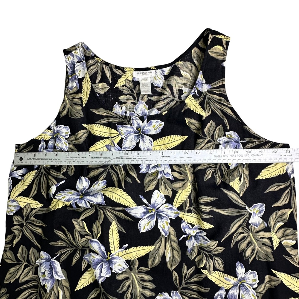 VTG 100% Linen Plus Size Maxi Dress Womens 20W Black Tropical Floral Sleeveless - Picture 7 of 14